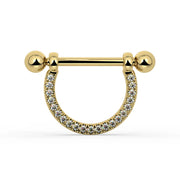 14K Yellow Gold Medium Diamond Pavé Stirrup Nipple Ring