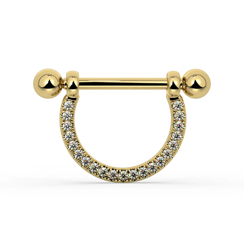 14K Yellow Gold Medium Diamond Pavé Stirrup Nipple Ring
