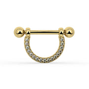 14K Yellow Gold Small Diamond Pavé Stirrup Nipple Ring