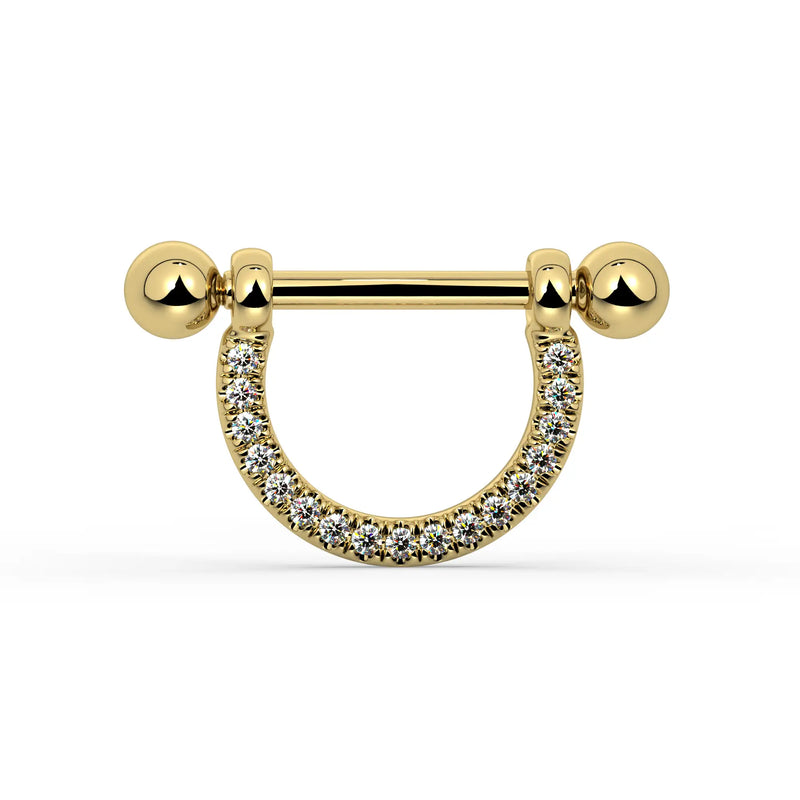 14K Yellow Gold Small Diamond Pavé Stirrup Nipple Ring