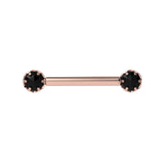 Reina Rose Cut Black Diamond Nipple Barbell in 14K Rose Gold with crown-set Rose Cut Black Diamond - for nipple piercings