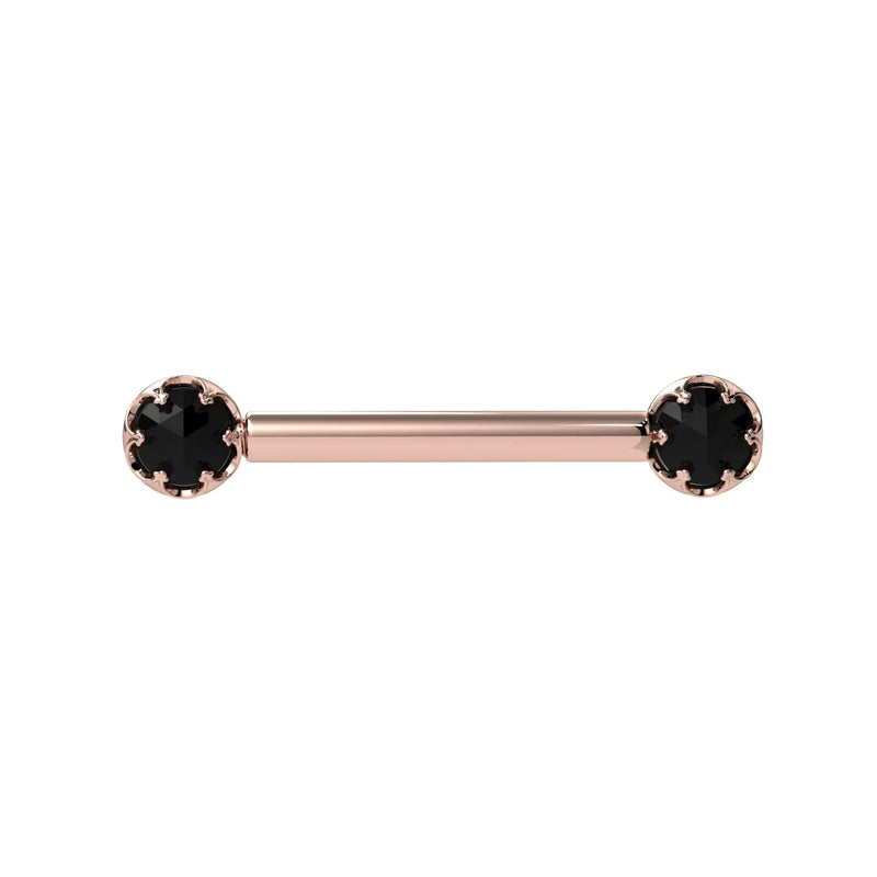 Reina Rose Cut Black Diamond Nipple Barbell in 14K Rose Gold with crown-set Rose Cut Black Diamond - for nipple piercings