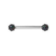 Reina Black Opal Nipple Barbell in 14K White Gold with crown-set Black Opal - for nipple piercings