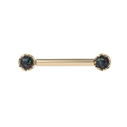 Reina Black Opal Nipple Barbell in 14K Yellow Gold with crown-set Black Opal - for nipple piercings