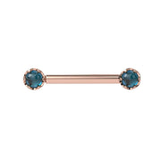 Reina London Blue Topaz Nipple Barbell in 14K Rose Gold with crown-set London Blue Topaz - for nipple piercings