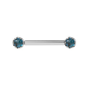 Reina London Blue Topaz Nipple Barbell in 14K White Gold with crown-set London Blue Topaz - for nipple piercings