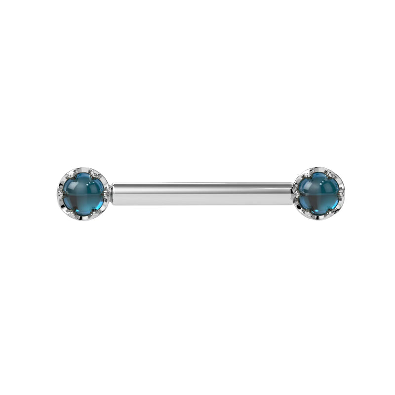 Reina London Blue Topaz Nipple Barbell in 14K White Gold with crown-set London Blue Topaz - for nipple piercings