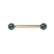 Reina London Blue Topaz Nipple Barbell in 14K Yellow Gold with crown-set London Blue Topaz - for nipple piercings