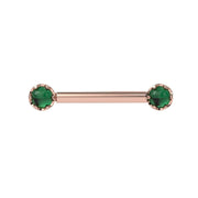 Reina Zambian Emerald Nipple Barbell in 14K Rose Gold with crown-set Zambian Emerald - for nipple piercings