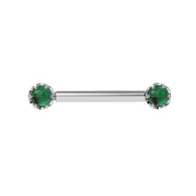 Reina Zambian Emerald Nipple Barbell in 14K White Gold with crown-set Zambian Emerald - for nipple piercings
