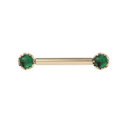 Reina Zambian Emerald Nipple Barbell in 14K Yellow Gold with crown-set Zambian Emerald - for nipple piercings