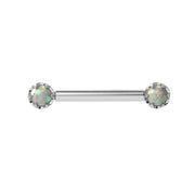 Reina Ethiopian Opal Nipple Barbell in 14K White Gold with crown-set Ethiopian Opal - for nipple piercings
