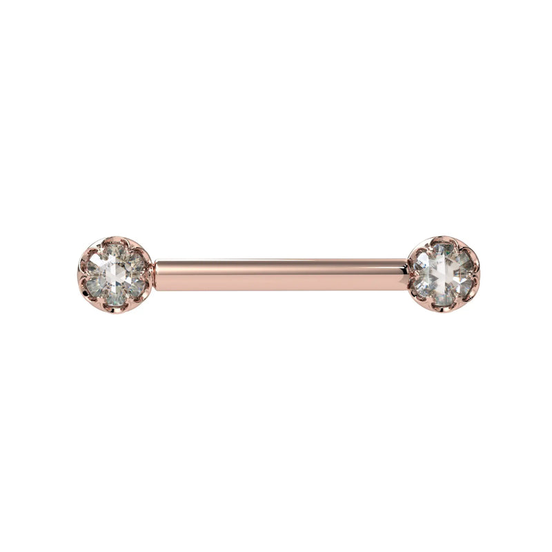 Reina Rose Cut Diamond Nipple Barbell in 14K Rose Gold with crown-set Rose Cut Diamond - for nipple piercings