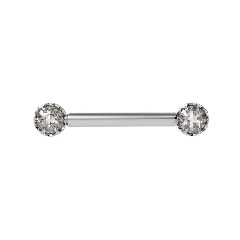 Reina Rose Cut Diamond Nipple Barbell in 14K White Gold with crown-set Rose Cut Diamond - for nipple piercings