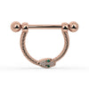 14K Rose Gold Large Diamond & Emerald Serpent Stirrup Nipple Ring