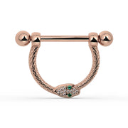 14K Rose Gold Large Diamond & Emerald Serpent Stirrup Nipple Ring