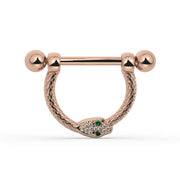 14K Rose Gold Medium Diamond & Emerald Serpent Stirrup Nipple Ring