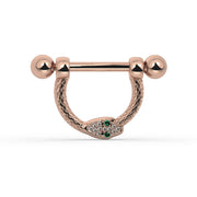 14K Rose Gold Small Diamond & Emerald Serpent Stirrup Nipple Ring