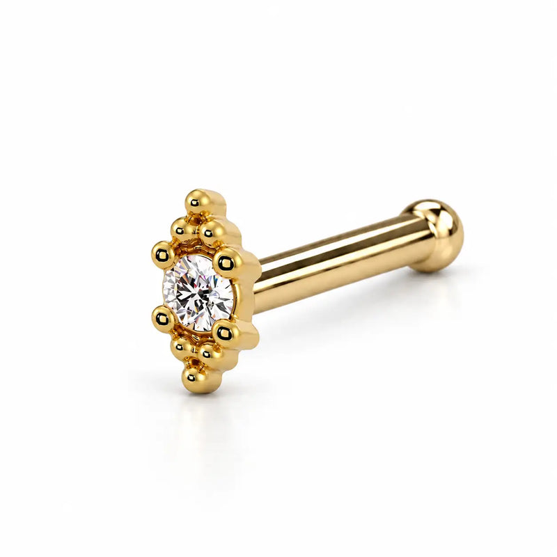 Bali Blossom Nose Ring in 14k yellow gold — bone post style