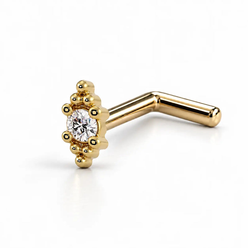 Bali Blossom Nose Ring in 14k yellow gold — L-post style