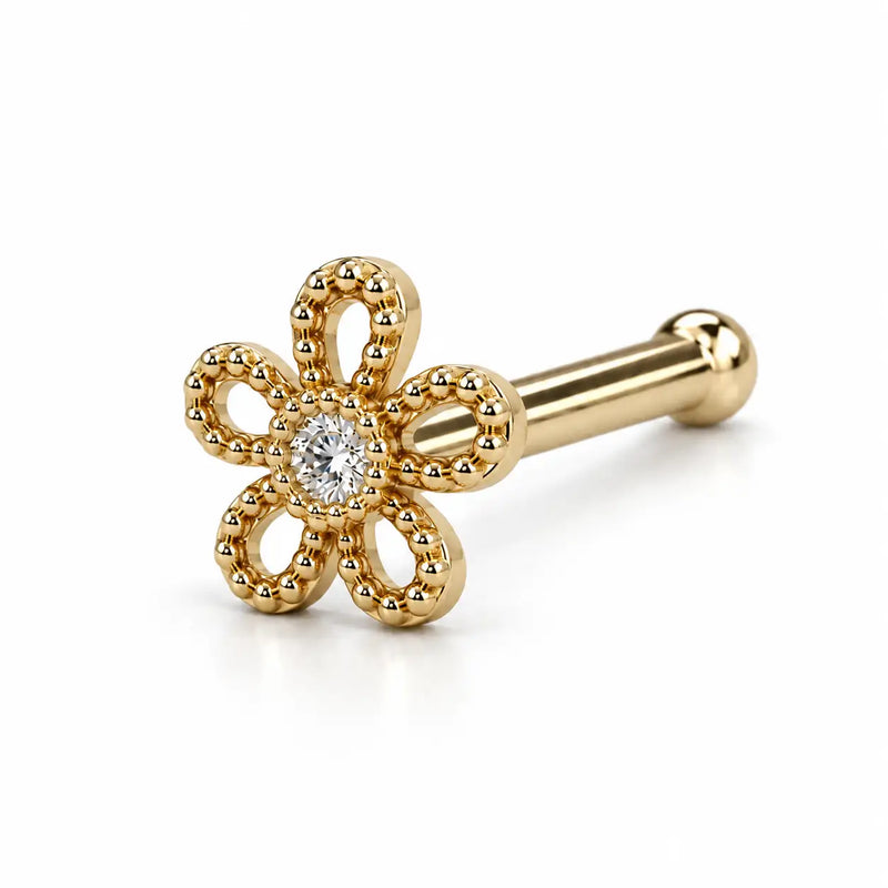 Diamond Daisy Nose Ring in 14k yellow gold — bone post style