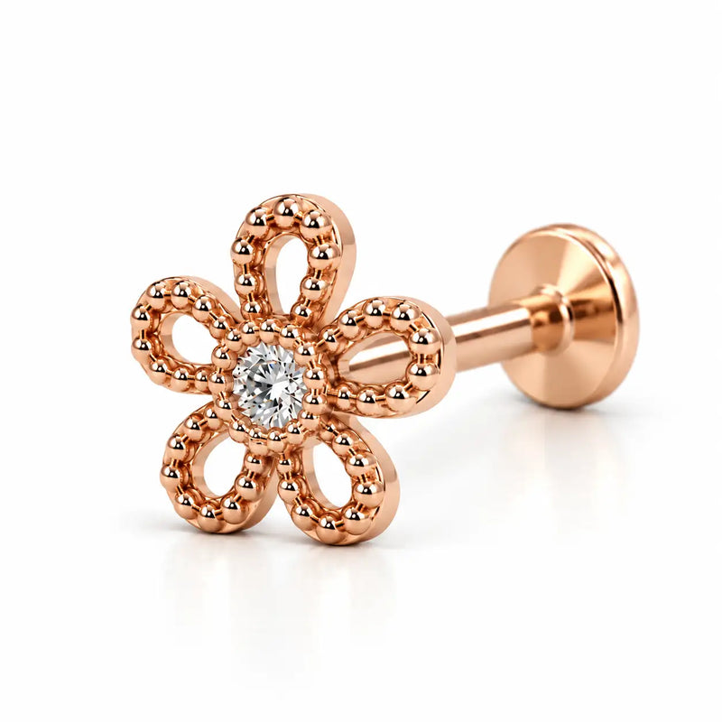 Diamond Daisy Nose Ring in 14k rose gold — flat back style