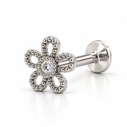 Diamond Daisy Nose Ring in 14k white gold — flat back style