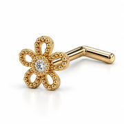 Diamond Daisy Nose Ring in 14k yellow gold — L-post style