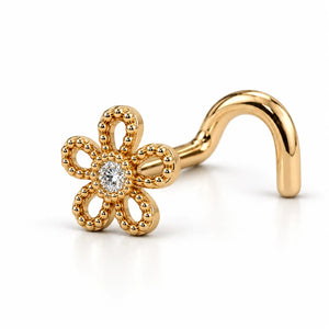 Diamond Daisy Nose Ring in 14k yellow gold — twist post style