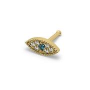 Evil Eye Diamond Nose Ring in 14k yellow gold — bone post style