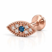 Evil Eye Diamond Nose Ring in 14k rose gold — flat back style