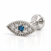 Evil Eye Diamond Nose Ring in 14k white gold — flat back style