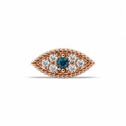Evil Eye Diamond Nose Ring in 14k rose gold — blue sapphire eye ringed with diamonds, front view of the charm