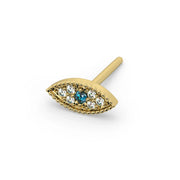 Evil Eye Diamond Nose Ring in 14k yellow gold — straight post style
