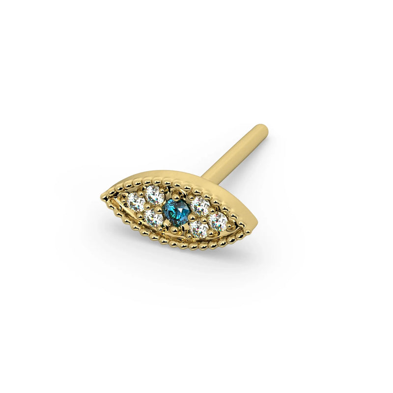 Evil Eye Diamond Nose Ring in 14k yellow gold — straight post style
