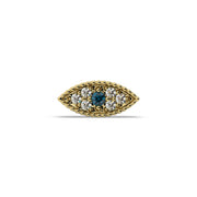 Evil Eye Diamond Nose Ring in 14k yellow gold — blue sapphire eye ringed with diamonds, front view of the charm