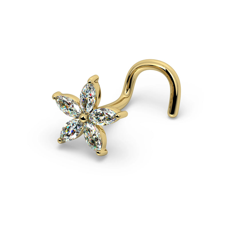 Starflower Diamond Nose Ring in 14k yellow gold — twist post style