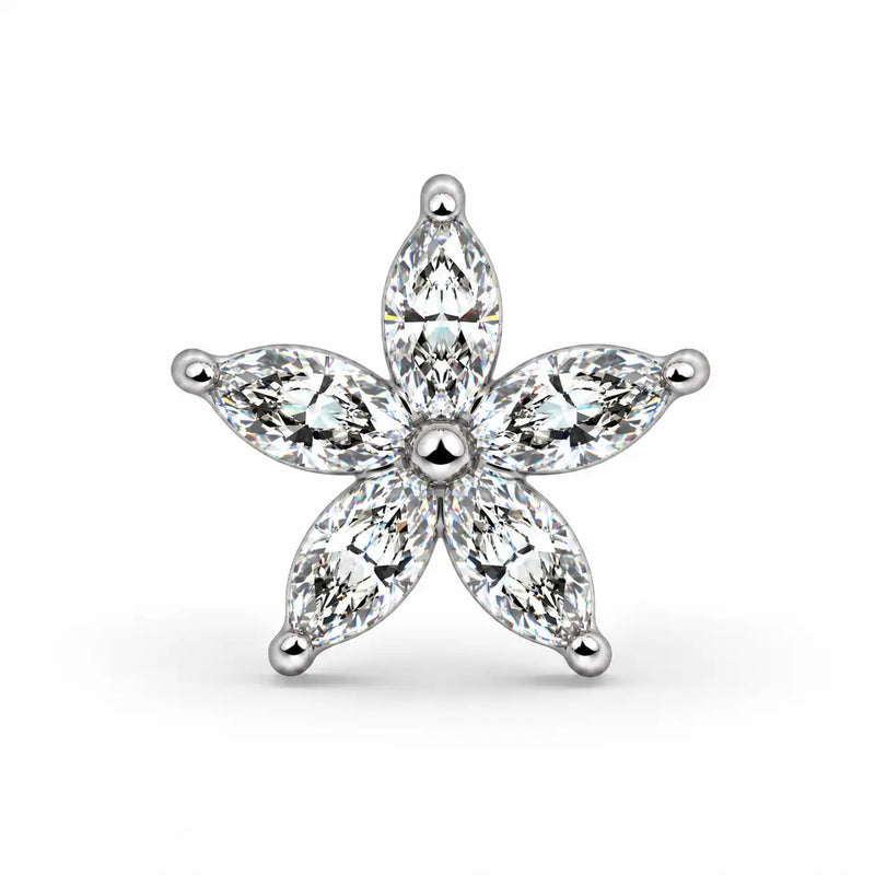 Starflower Diamond Nose Ring in 14k white gold — five marquise diamonds arranged in a flower