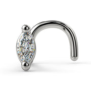 14k white gold marquise diamond twist nose ring, front-facing studio view showing full twist post