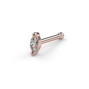 14k rose gold marquise diamond nose bone style, angled view showing straight post with ball end
