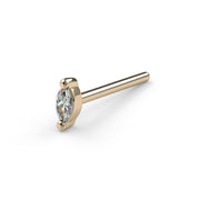 14k yellow gold marquise diamond nose bone stud, angled view showing straight post and ball end
