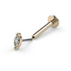 14k yellow gold marquise diamond flat back labret shown disassembled with threadless push-pin end