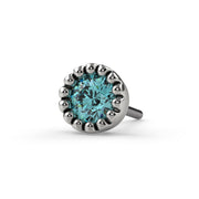 14k white gold aqua diamond perlage stud end only, front close-up showing milgrain bead setting detail