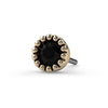 14k yellow gold 2mm black diamond perlage pushpin end only, front view showing warm gold milgrain rim