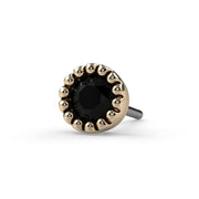 14k yellow gold 2mm black diamond perlage pushpin end only, front view showing warm gold milgrain rim