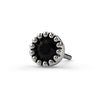 14k white gold 2mm black diamond perlage end-only top, front view highlighting beaded milgrain setting