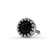 14k white gold 2mm black diamond perlage end-only top, front view highlighting beaded milgrain setting