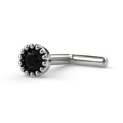 14k white gold black diamond nose ring L-post style, side view showing angled post tip