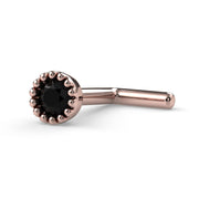 14k rose gold black diamond nose ring L-post style, side view showing angled post tip
