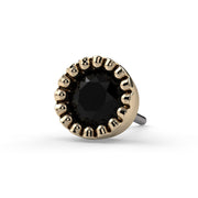 14k yellow gold 2.5mm black diamond perlage push-pin end only, straight-on view of beaded bezel detail
